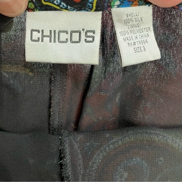 CHICO’S Flared Skirt Silk Paisley Boho Artsy Knee Length Colorful women's size 3 - Picture 5 of 7